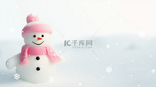粉色可爱雪花背景图片_圣诞节可爱圣诞雪人白色雪地背景