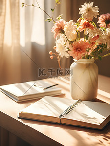 桌子花瓶背景图片_复古气息桌子花瓶笔记本4