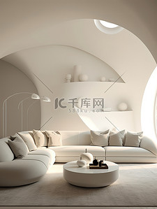 拱形房间里的弧形白色沙发1