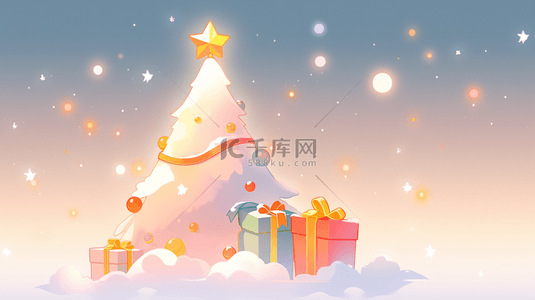 圣诞礼物背景背景图片_卡通可爱圣诞节圣诞树背景