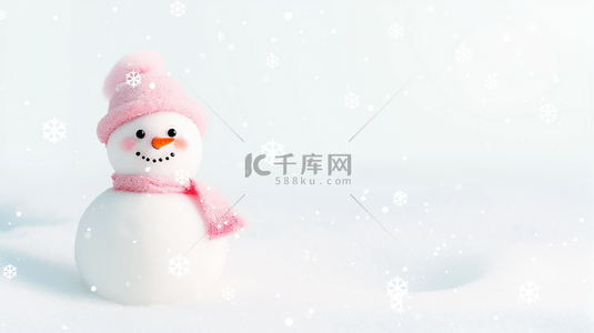 粉色可爱雪花背景图片_圣诞节可爱圣诞雪人白色雪地背景