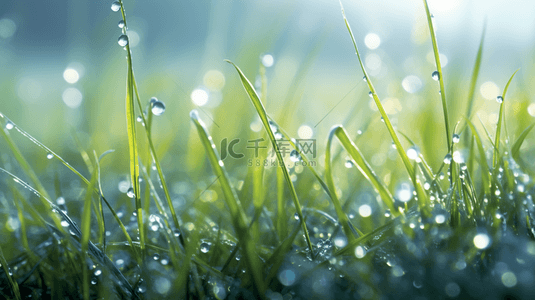 天空雨水背景图片_绿色现代感初春露珠背景5