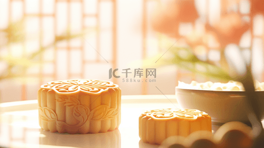 月饼详情页背景图片_暖色光中秋节传统中式月饼背景