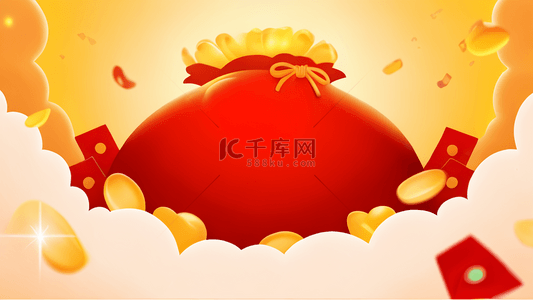 红色福袋背景图片_中国风国潮新年新春福袋金币背景