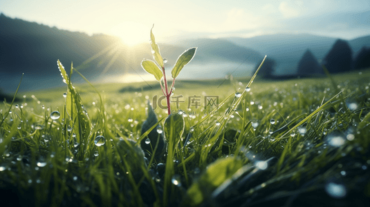 草地雨水背景图片_绿色现代感初春露珠背景14