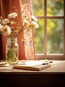 桌子花瓶背景图片_复古气息桌子花瓶笔记本15