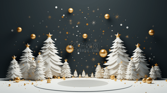 3D金银色奢华圣诞节圣诞树展台