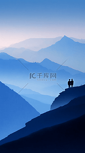 登高赏菊背景图片_蓝色传统重阳节登高的老人背景