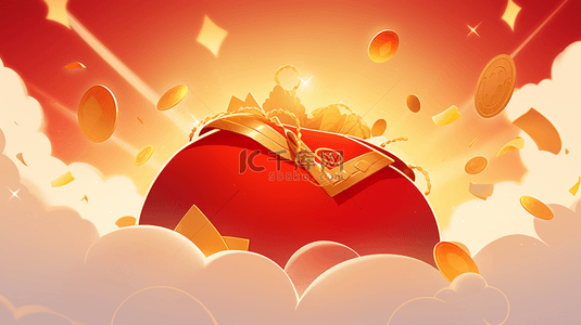 红色红色金币背景背景图片_中国风国潮新年新春福袋金币背景
