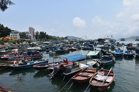香港长洲岛夏季海岛风光渔船岸边人文