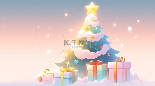 卡通圣诞树礼物背景图片_卡通可爱圣诞节圣诞树背景