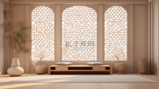 室内中式背景图片_中式传统风格室内木雕镂空雕花屏风