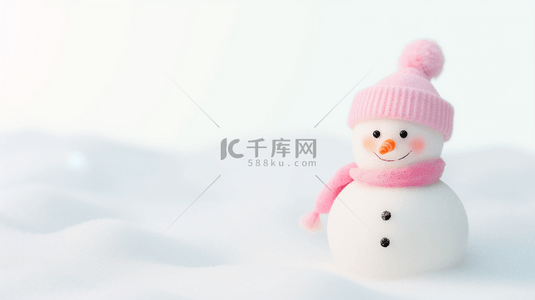 粉色可爱雪花背景图片_圣诞节可爱圣诞雪人白色雪地背景