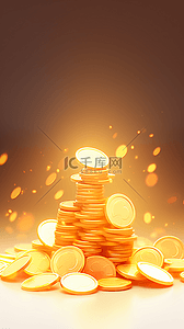 黄色金币背景图片_金色新年金币带光效金币背景