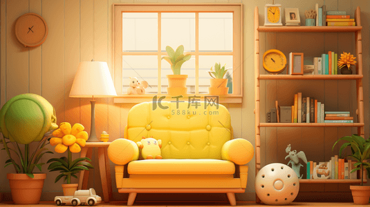 明黄橙黄明亮的房间室内设计