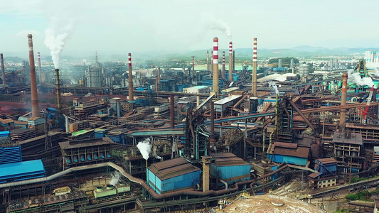 大气污染摄影照片_广西省柳州市柳钢焦化厂航拍实拍