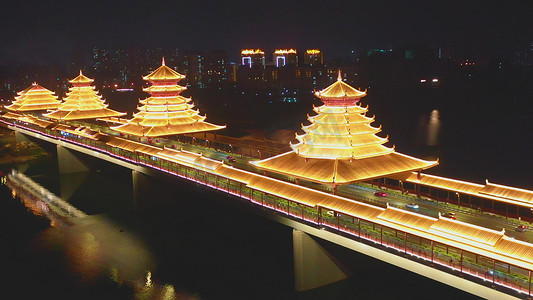 柳州夜景摄影照片_凤凰岭大桥夜景航拍实拍