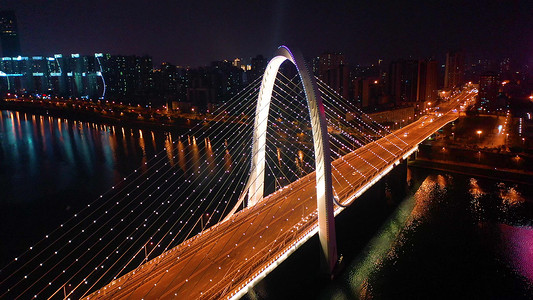 广西地标白沙大桥夜景航拍实拍