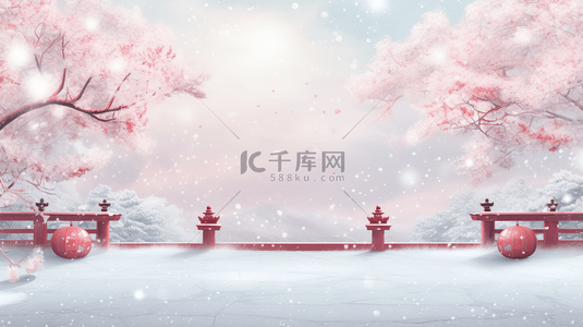 冬季中国风梅花冰天雪地背景3