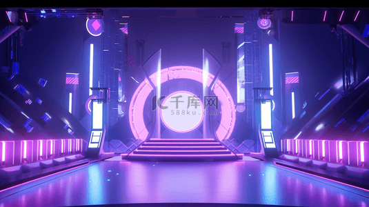紫色科技感光效唯美创意舞台背景16