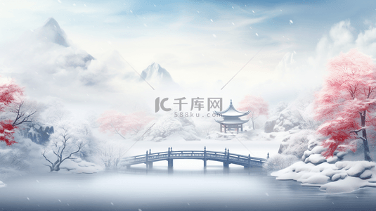 树枝梅花背景图片_冬季中国风梅花冰天雪地背景30