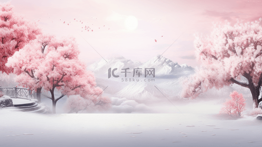 雪背景图片_中国风古典唯美雪中梅花创意背景31