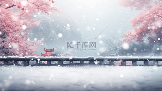 唯美创意中式背景图片_中国风古典唯美雪中梅花创意背景27