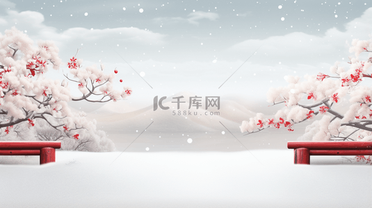 中国风古典唯美雪中梅花创意背景12