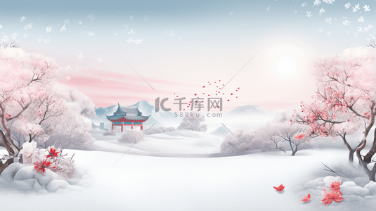唯美创意中式背景图片_中国风古典唯美雪中梅花创意背景9