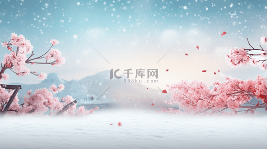 唯美创意中式背景图片_中国风古典唯美雪中梅花创意背景21