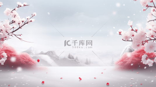 唯美创意中式背景图片_中国风古典唯美雪中梅花创意背景15