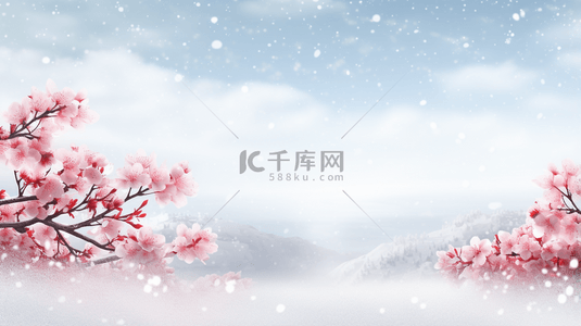 雪背景图片_中国风古典唯美雪中梅花创意背景22