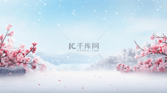 唯美创意中式背景图片_中国风古典唯美雪中梅花创意背景5