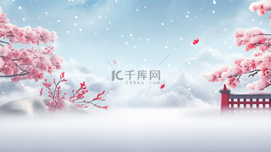 雪唯美背景图片_中国风古典唯美雪中梅花创意背景10