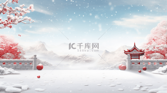 中国风古典唯美雪中梅花创意背景30