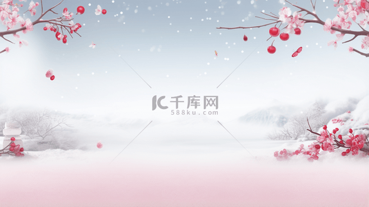 雪背景图片_中国风古典唯美雪中梅花创意背景24