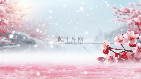 雪背景图片_中国风古典唯美雪中梅花创意背景17