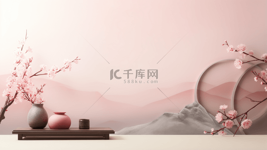 中国风山水梅花背景图片_红色中国风山水梅花创意背景4