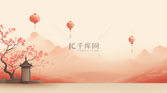 红色中国风山水梅花创意背景25