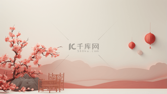 红色中国风山水梅花创意背景8