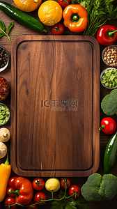 菜单背景图片_新鲜果蔬围绕的空白木板菜单