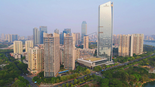 线描惠州摄影照片_航拍广东惠州城市CBD高楼