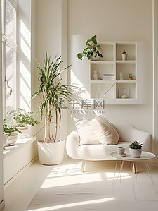 明亮阳光背景图片_白色客厅明亮绿色植物家居背景19
