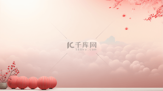 中国风圆形山水背景图片_红色中国风山水梅花创意背景40