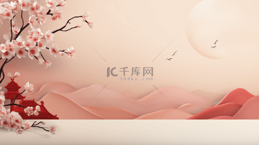 古典风中国风红色背景图片_红色中国风山水梅花创意背景3