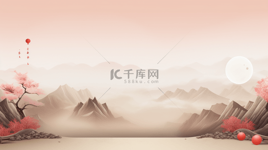 山水梅花背景图片_红色中国风山水梅花创意背景26