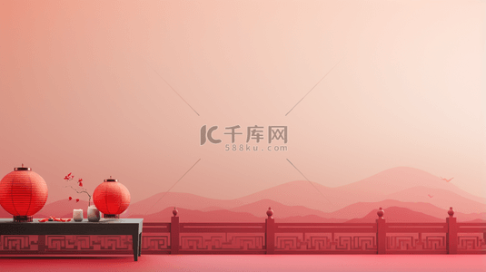 红色中国风山水梅花创意背景19