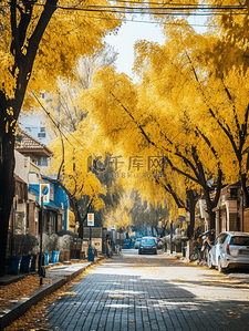 秋天城市背景图片_黄色现代感城市街道唯美背景1