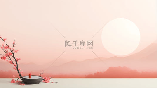 立夏荷塘国风节背景图片_红色中国风山水梅花创意背景17