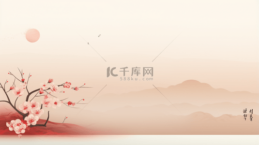 红色中国风山水梅花创意背景9